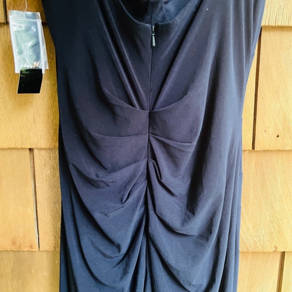 Betsy & Adam Square Neck Short Beaded Sleeve Open Back Gown Navy Dress Size 10 - Picture 13 of 15